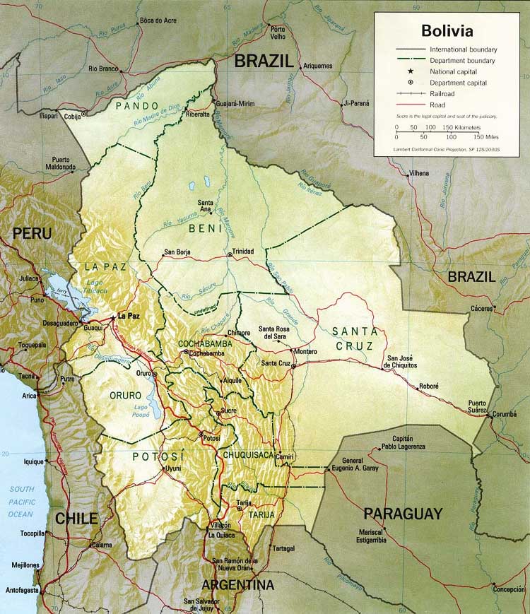 Carte du relief de la Bolivie