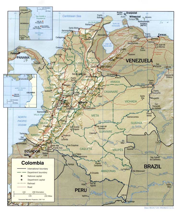 Carte du relief colombien