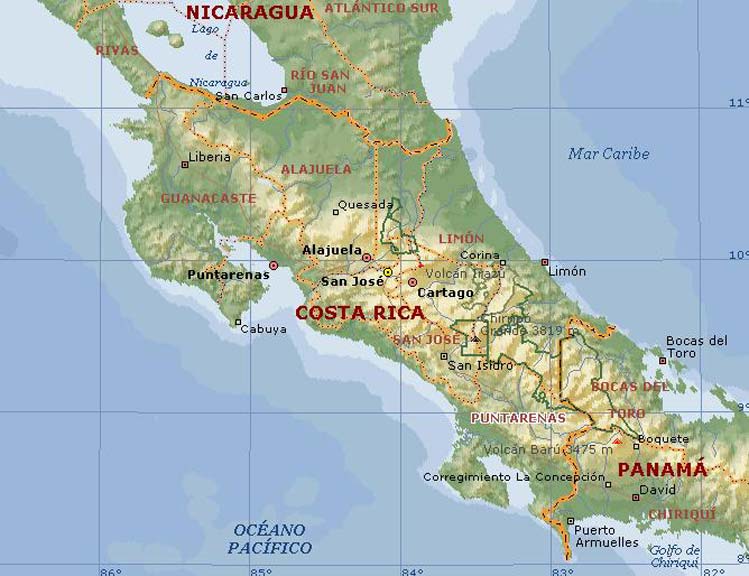 Carte géographique du Costa Rica