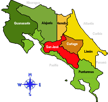 CARTE des PROVINCES COSTA RICA
