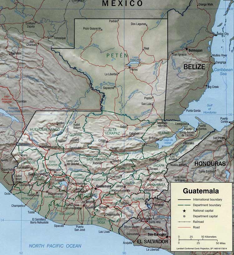 Carte du relief du Guatemala
