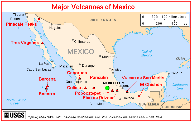CARTE des VOLCANS MEXICAINS
