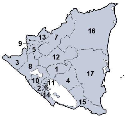 CARTE des DEPARTEMENTS du NICARAGUA